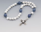 Howlite Prayer Beads, Anglican Rosary, Protestant Prayer Beads, White, Blue, Gift Box Included