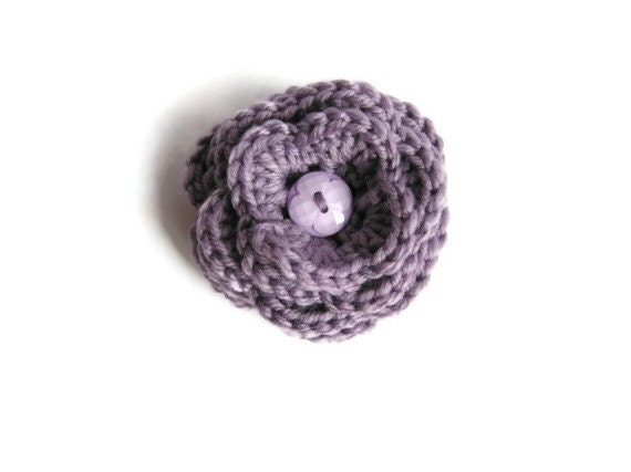 Crochet brooch, purple rose.