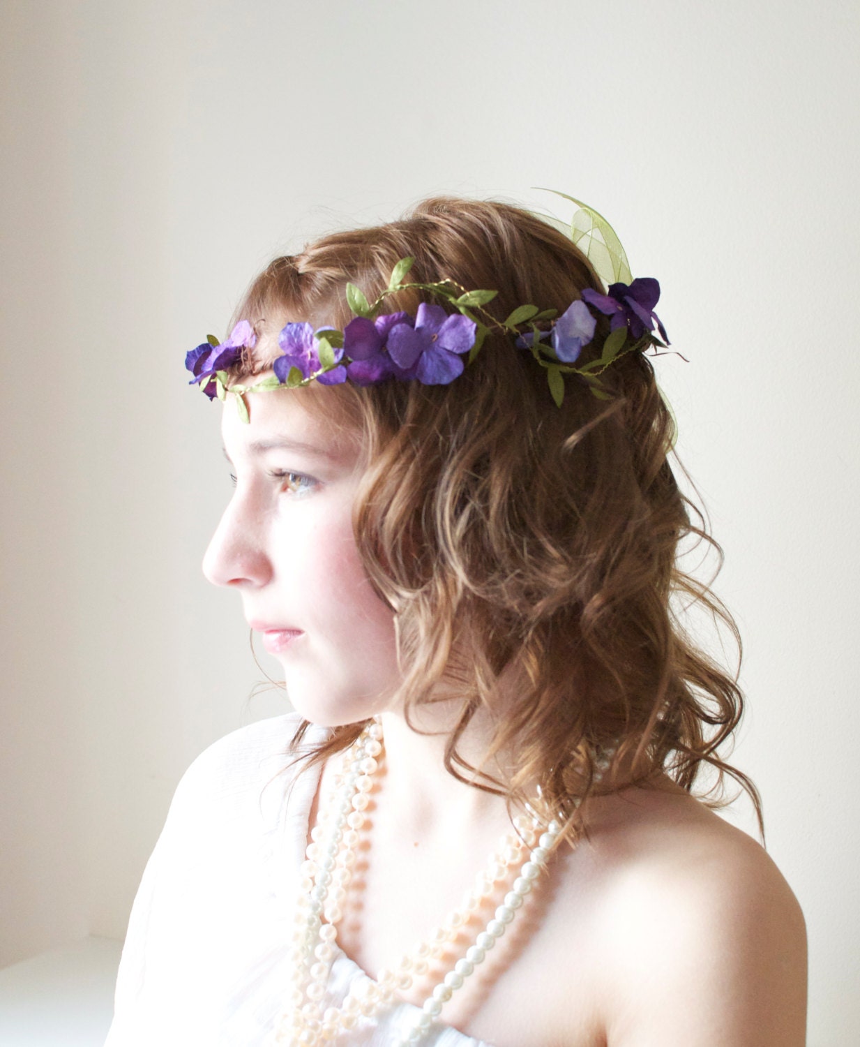 Purple Floral Crown, purple hydrangea crown, natural vine and paper leaf wedding crown, wedding hair accessory