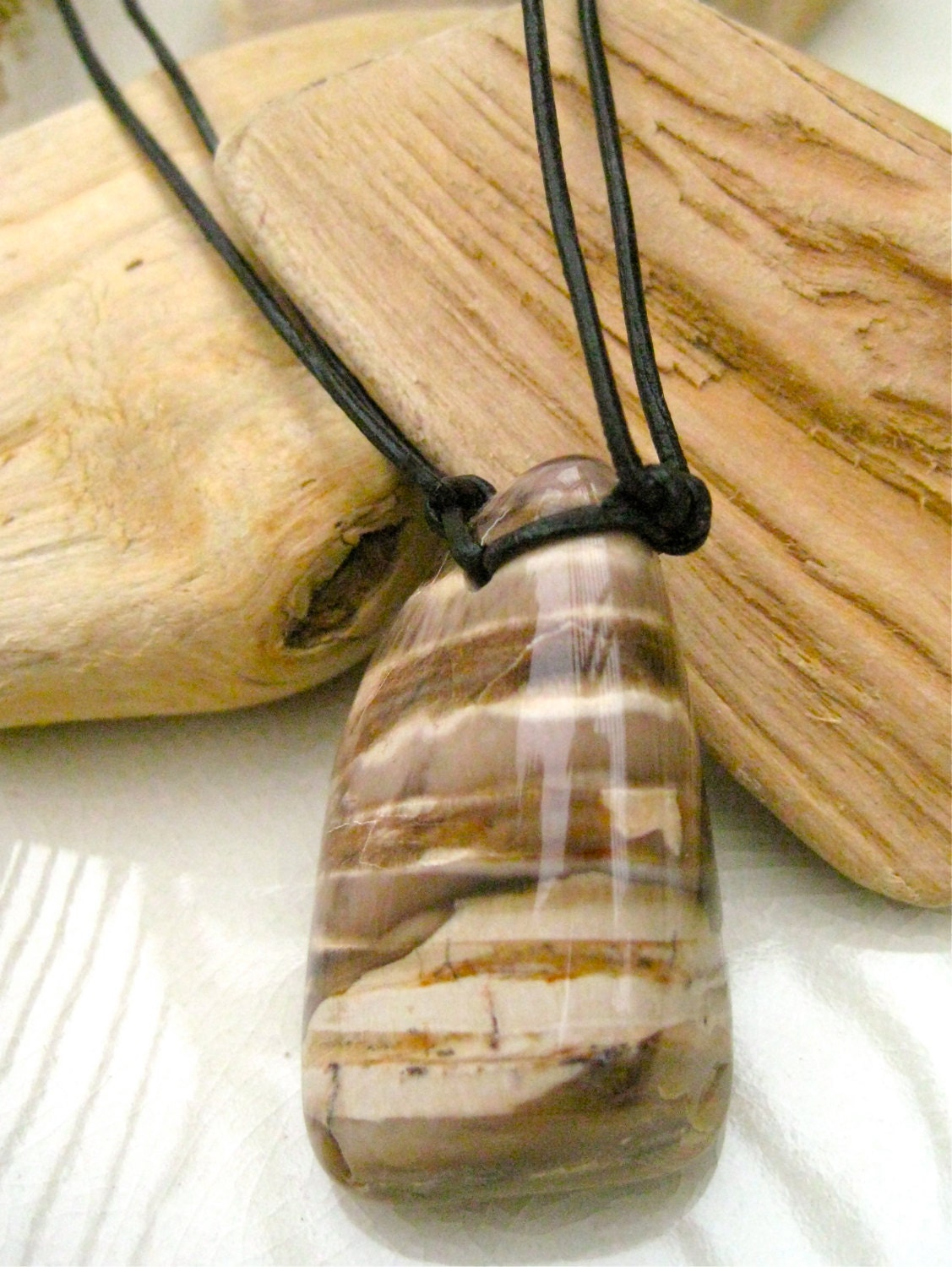 Petrified Wood Triangular Pendant