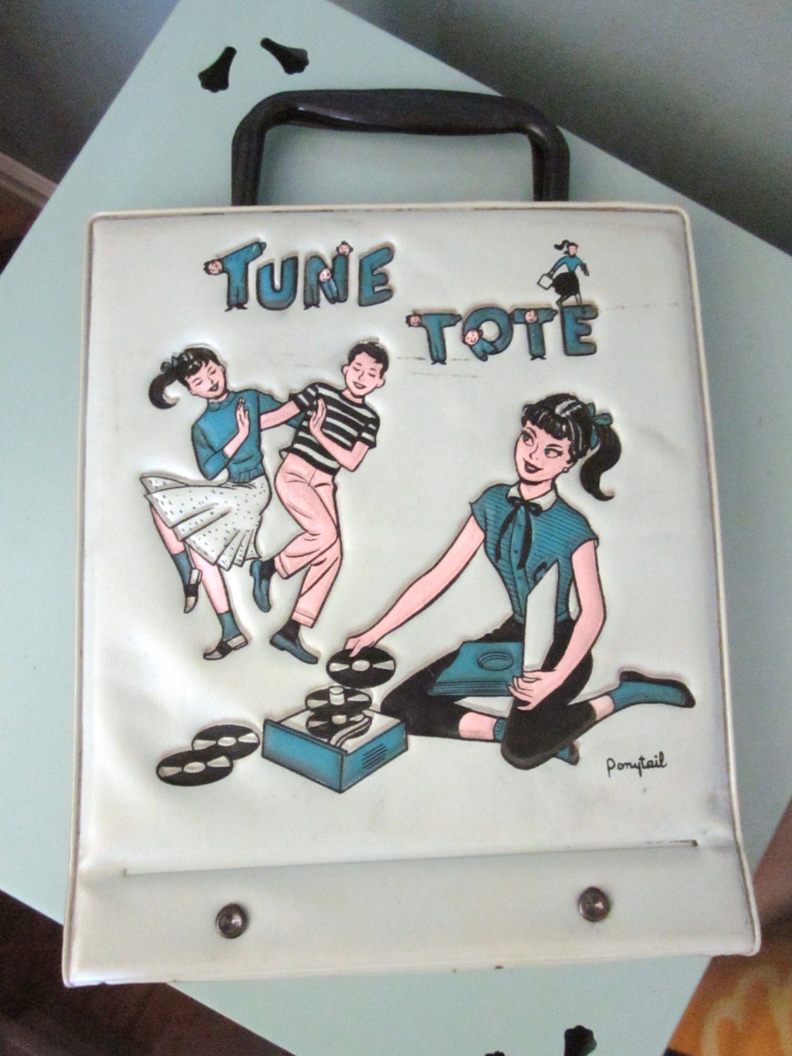 1950s Blue Ponytail Tune Tote - 45 RPM Record Holder