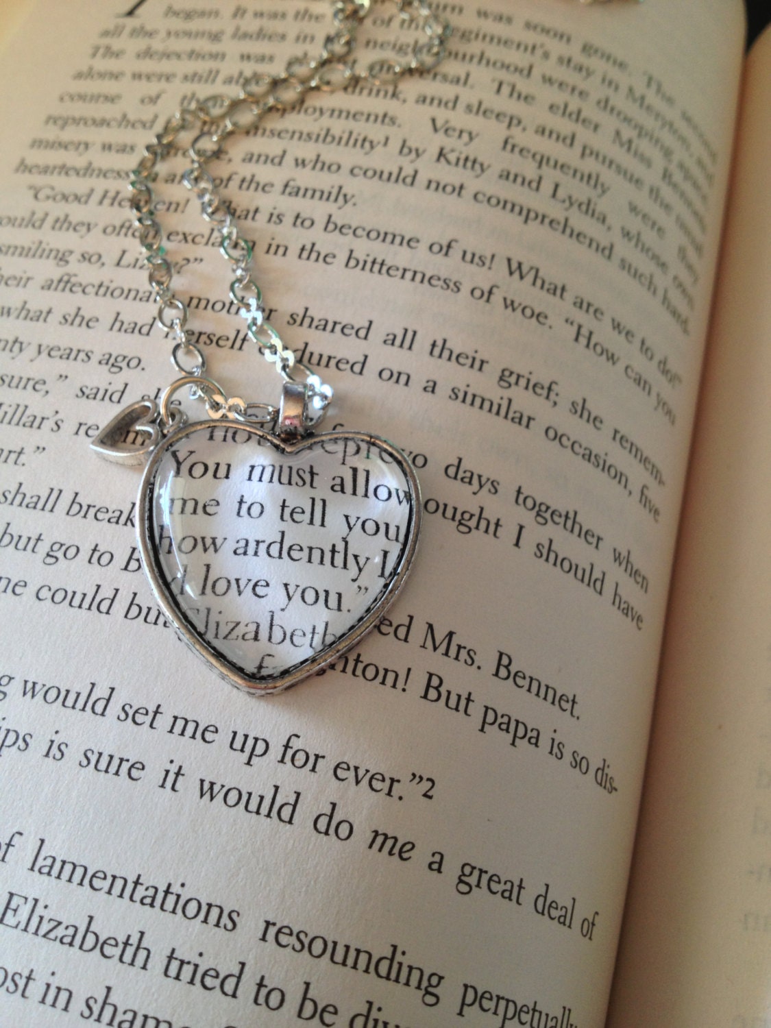 Pride and Prejudice Jane Austen Elizabeth Bennet and Mr Darcy Proposal Book Page Literature Necklace