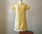 Yellow Shift Dress with Floral Trim, 60s - Small