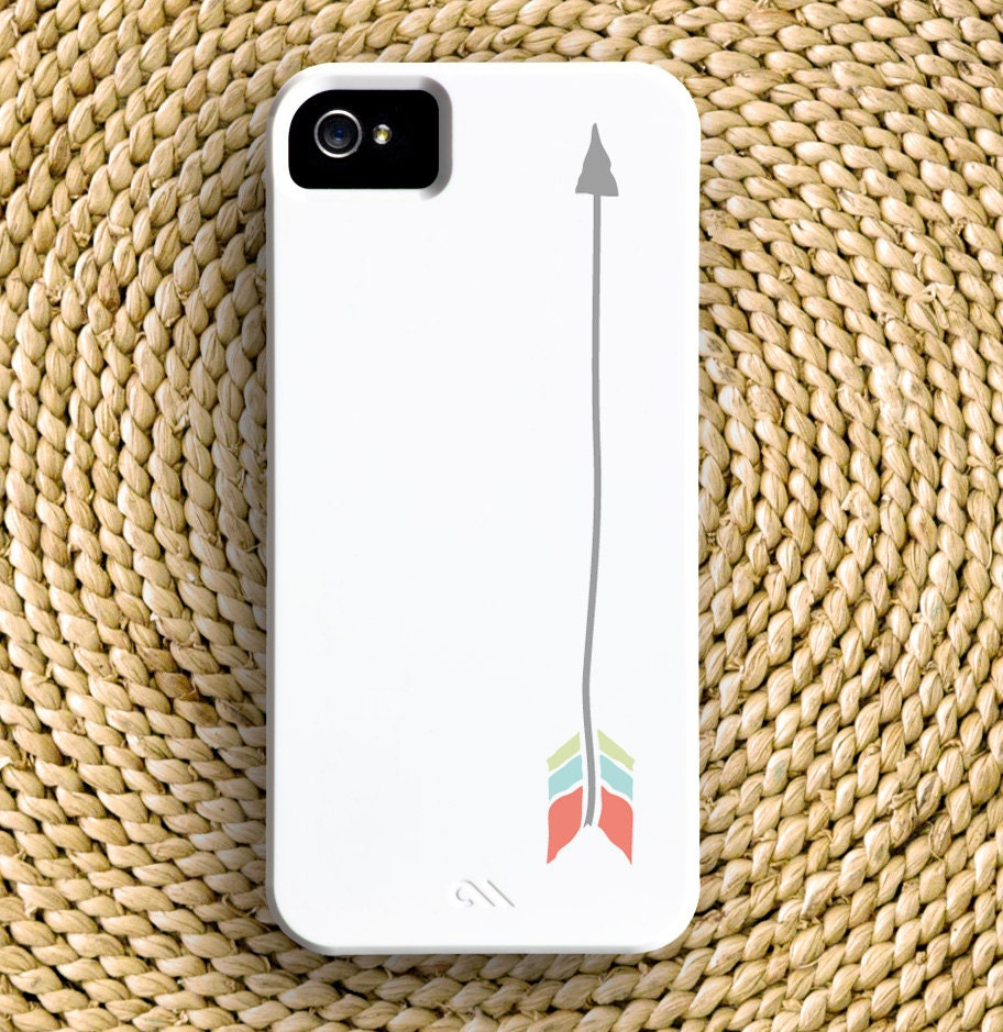 Arrow in Grey, Island Blue, Cucumber, and Coral on White Barely-There Snap-On Hard Plastic iPhone Case - Made To Order