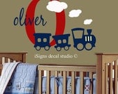 Train Initial Name Decal - Nursery, Kids Room, Playroom Train Wall Decal Sticker