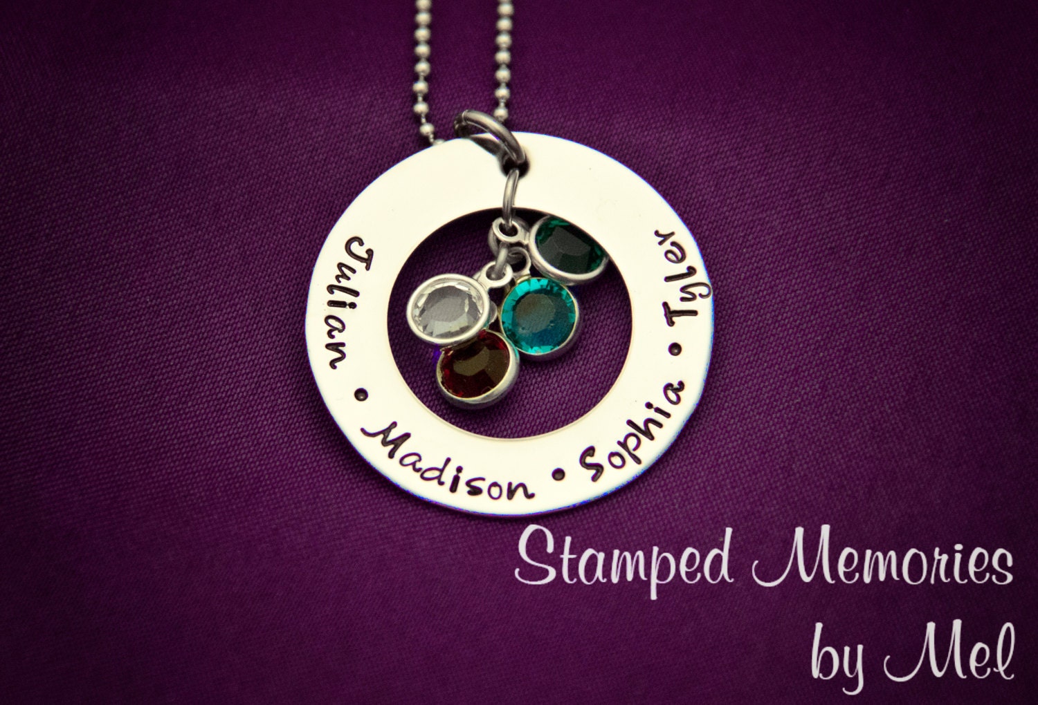 Mommy Necklace - Hand Stamped Stainless Steel Washer - Names and Birthstones - Personalized Mother's Day Gift