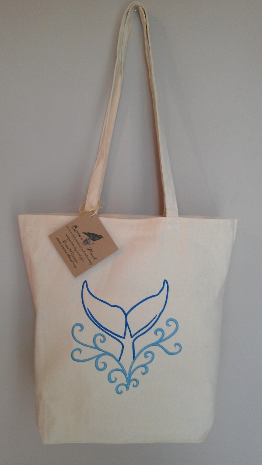 Whale Tail Beach Bag Tote Embroidery Cotton Canvas Choose any tote in my shop