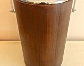Vintage Ice Bucket.Tall.Wood Veneer.Glass Insert.Acrylic.MidcenturyRetro Bar Cart Accessory..Minimal  Design Classic