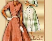 1950s Dress Pattern Vintage McCalls 8898 One Piece Dress with Unique Asymmetrical Front Button Closure Size 16