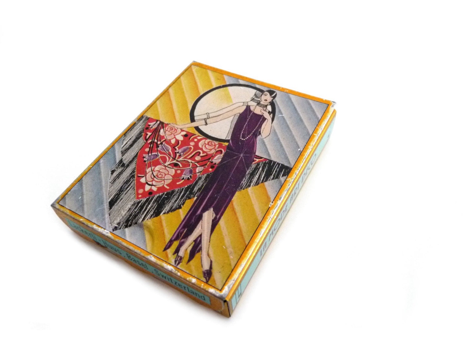 Vintage Swiss Candy Tin Box - Retro Mints Metal Box with Slide Lid - Art Deco Design