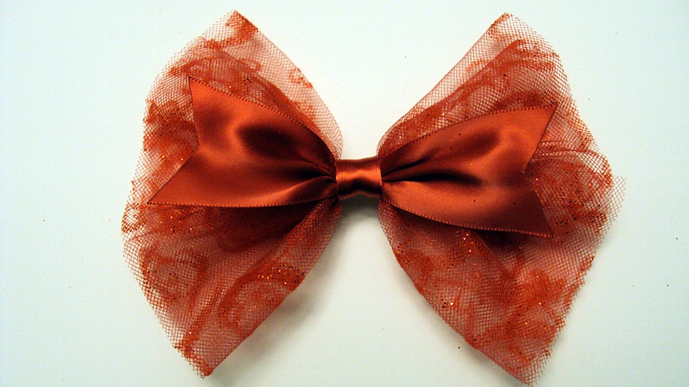 Hot Red Glitter & Tulle Valentine Hair Bow- Barrette, Alligator Clip, or Headband