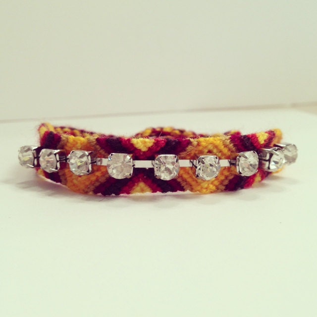 Friendship bracelet, Rhinestone friendship bracelet, yellow bracelet, neon friendship bracelet, statement jewelry, rhinestone bracelet