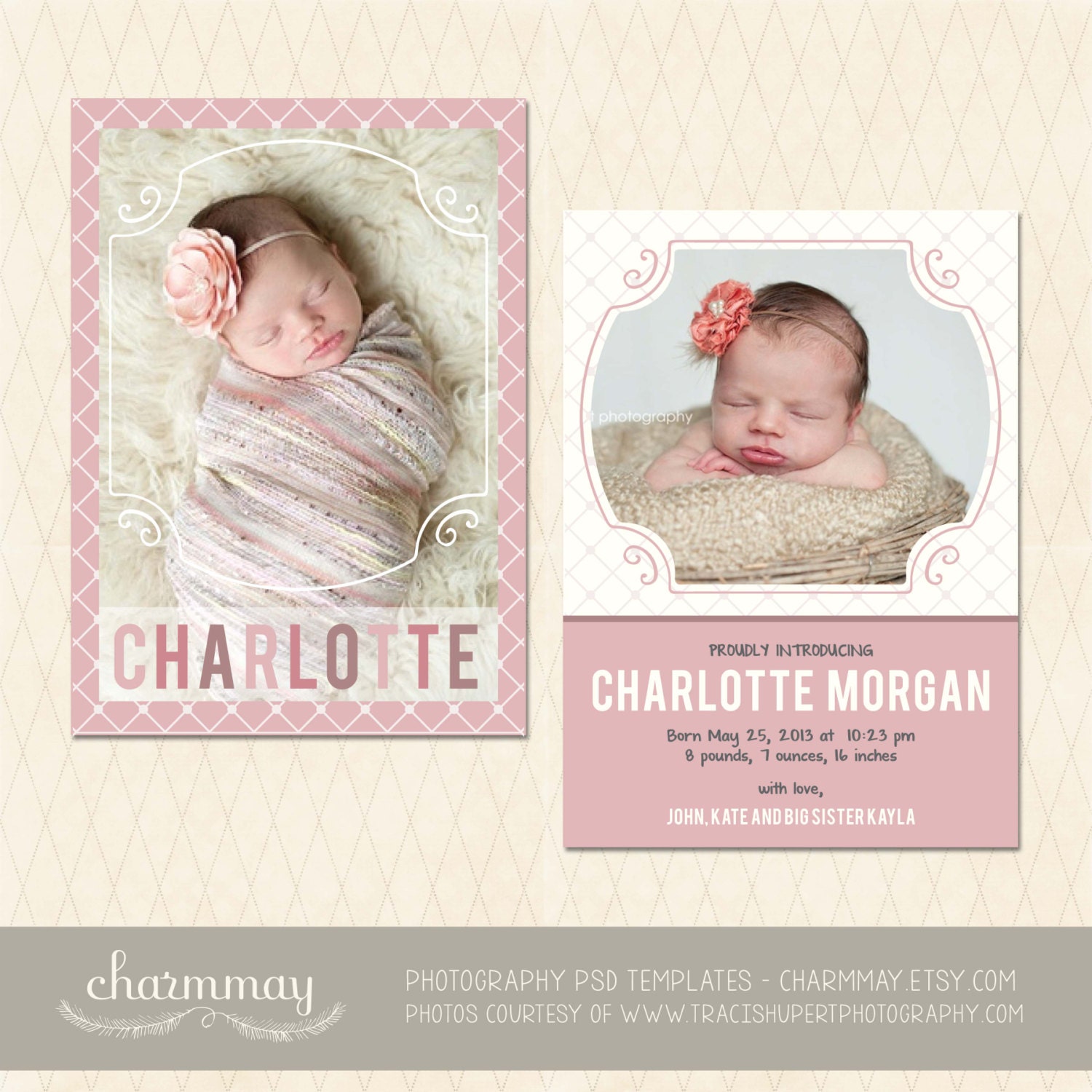 Birth Announcement Template Photography PSD Template 5x7 Photo card
