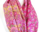 Pink Silk Scarf, Floral Silk Sari Scarf, Pink Silk Shawl, Floral Shawl, India Scarf