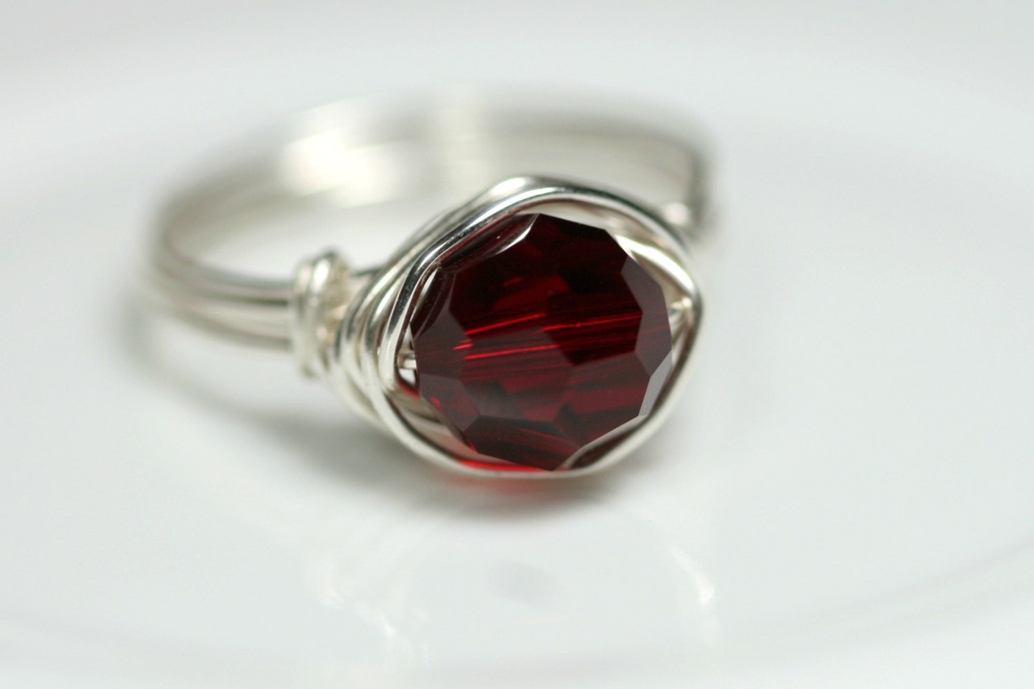 Garnet Ring Swarovski Ring Wire Wrapped Jewelry Handmade Sterling Silver Jewelry Handmade Swarovski Crystal Jewelry Swarovski Crystal Ring