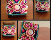 Miriel - 2" wide hand-woven, friendship bracelet embellished with aurora borealis crystals, cat eye stones and cabochon beads