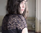 Lace tunic - sheer charcoal grey jersey with long loose fit, boho soft grunge clothing modern goth - medium