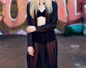 Long sheer black maxi skirt - high waisted chiffon with jersey mini skirt, modern punk soft grunge fashion - large