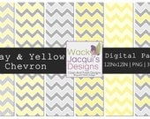 Instand Download 6 Gray And Yellow Chevron Digital Paper 12x12 PNG 300DPI