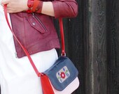Mini messenger bag, messenger purse, leather bag, leather purse, cross body bag, cross body purse, embroidery folk bag, satchel purse bag
