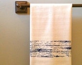 Blue Woodgrain Dish Cloth - Handprinted Herringbone Organic Cotton Towel