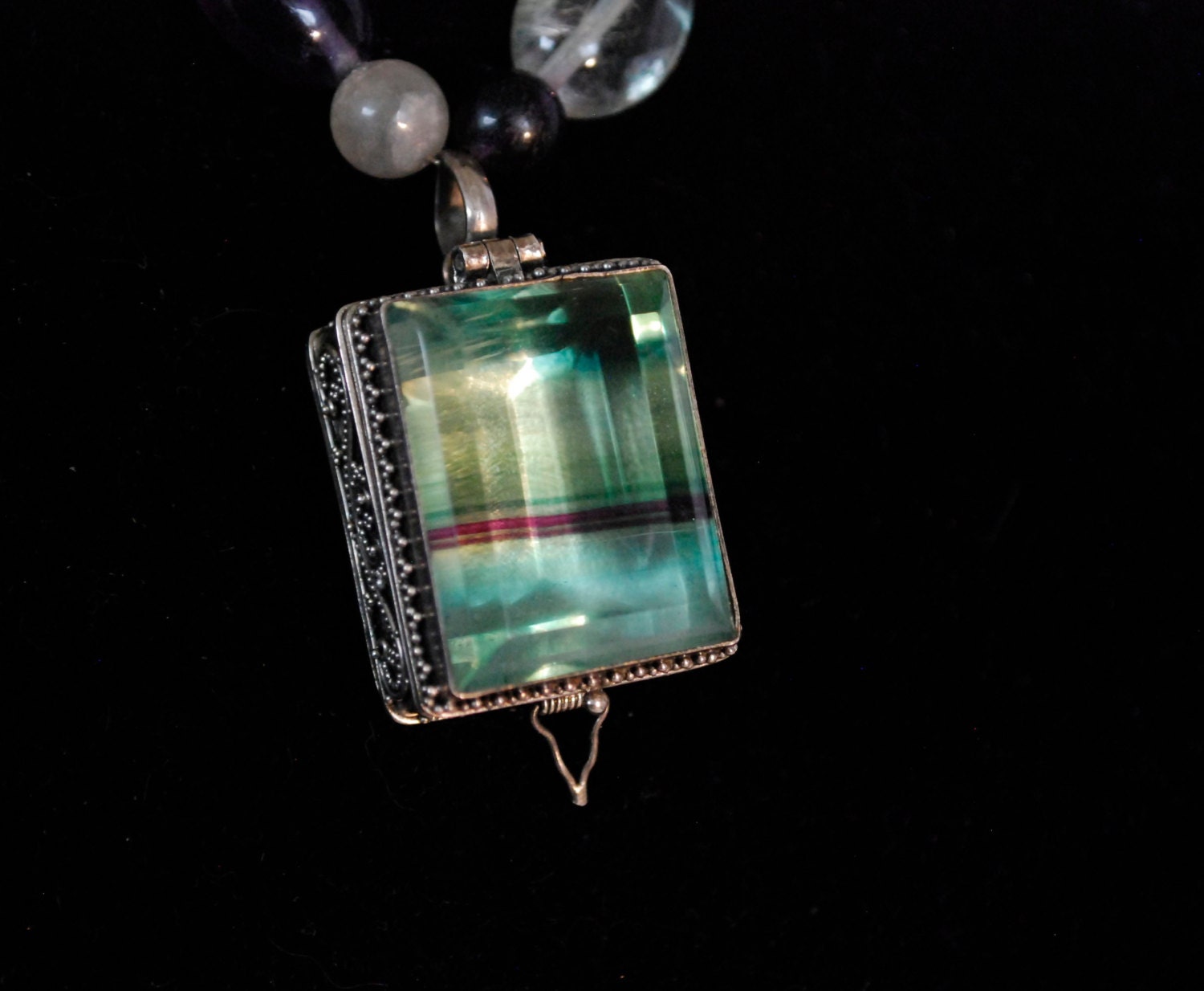 Handcrafted Rainbow Fluorite Necklace With Silver Prayer Box Locket - CrystalsClarity