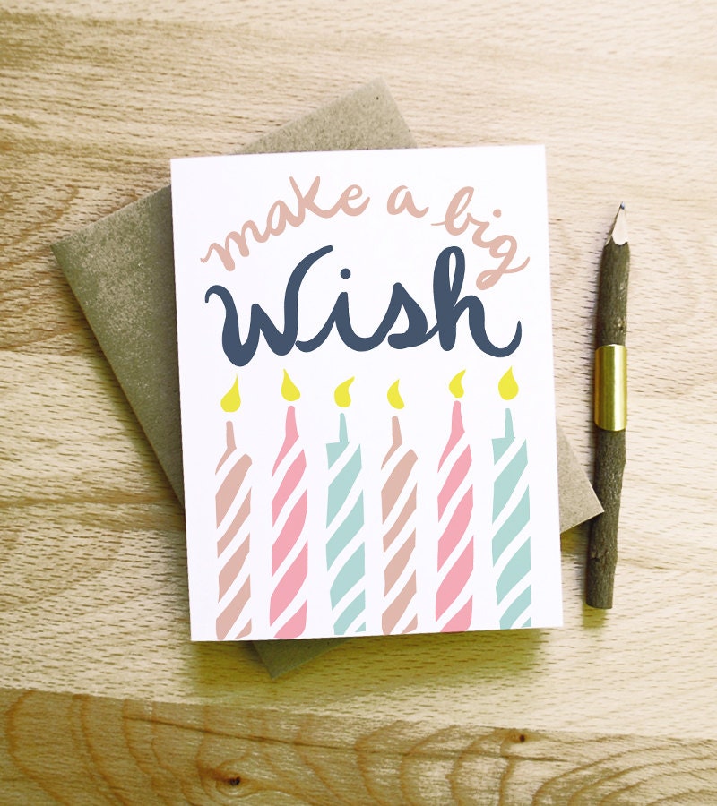 Make a Wish illustrated happy birthday card pastel candles calligraphy typography hand lettered chic neon neutral clever cute paper goods