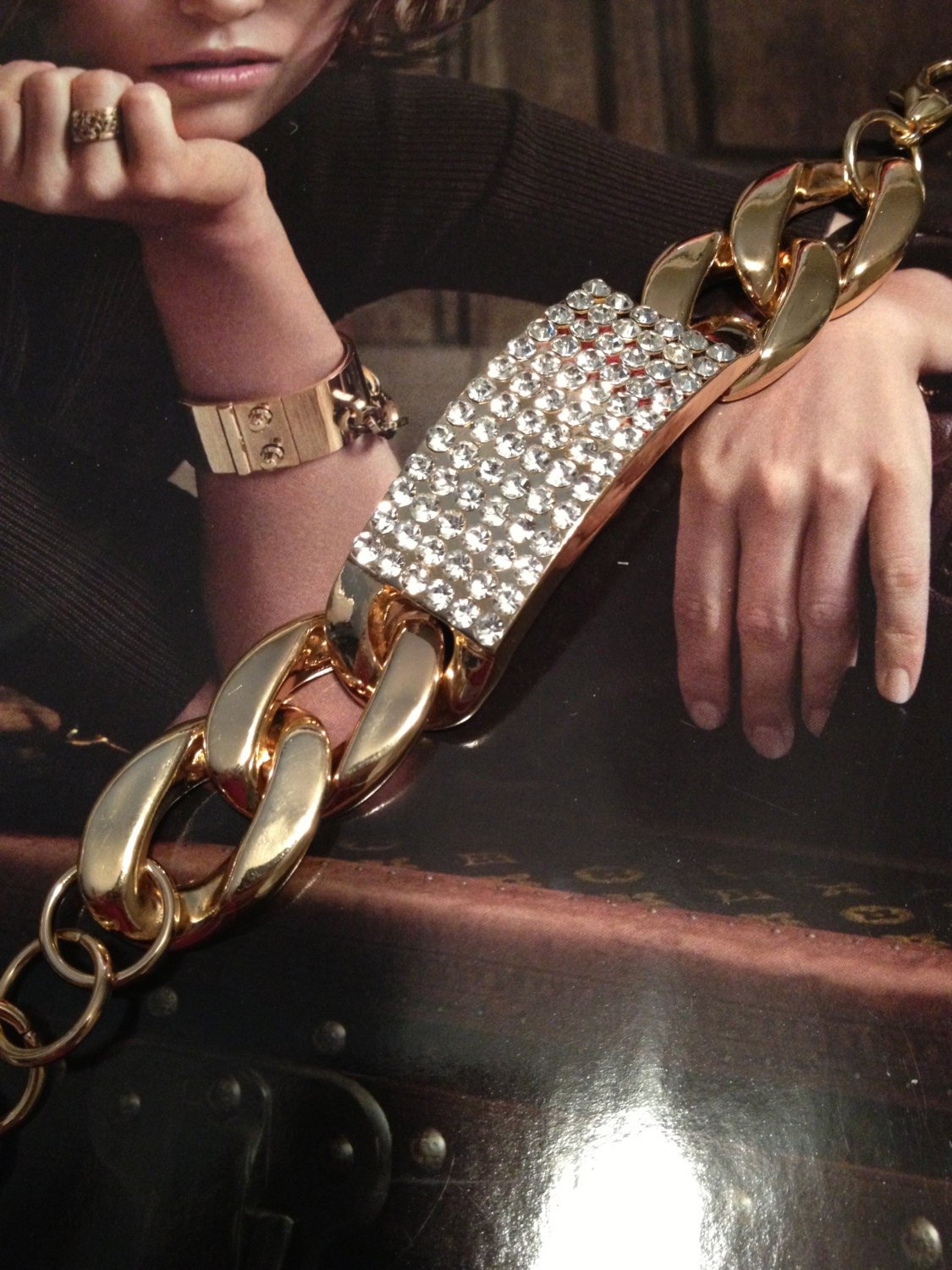 The HAZELLE Bracelet -  Gold Chunky Pave Resin Link Bracelet