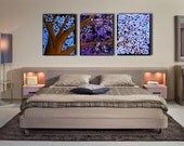 Triptych Tree Painting - Blue & Purple Modern Large Tree Of Life Contemporary Abstract Wall Art On Canvas 36 x 12 By Sarah C. Pilon