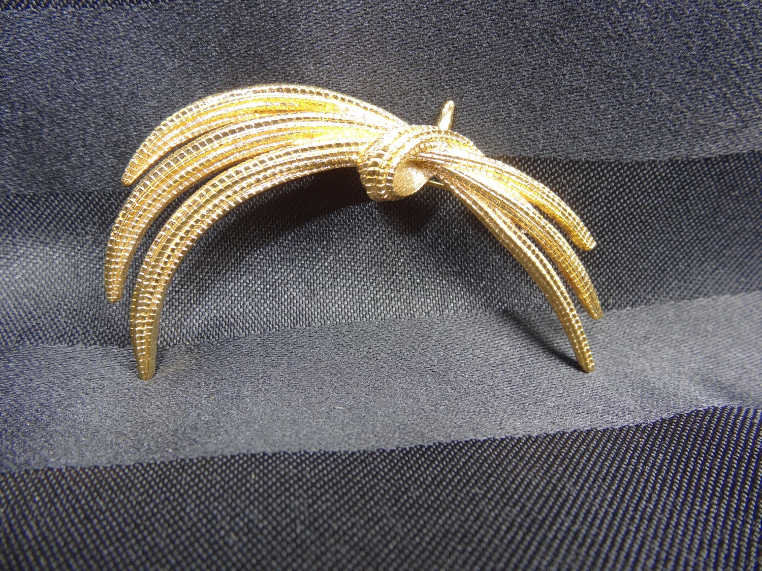 Large Vintage Monet Brooch Pin, Textured Gold Tone Classic Spray, 1950s Designer Signed Jewelry