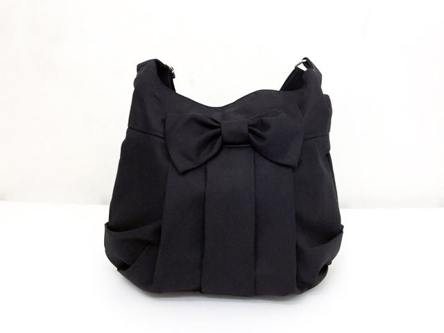 SALE - 10%off Handmade Canvas Bag/ Shoulder bag/ Hobo bagHobo bag/ Tote bag/ Messenger bag/ Purse/ Everyday bag/ Bow bag - Black - Tracy