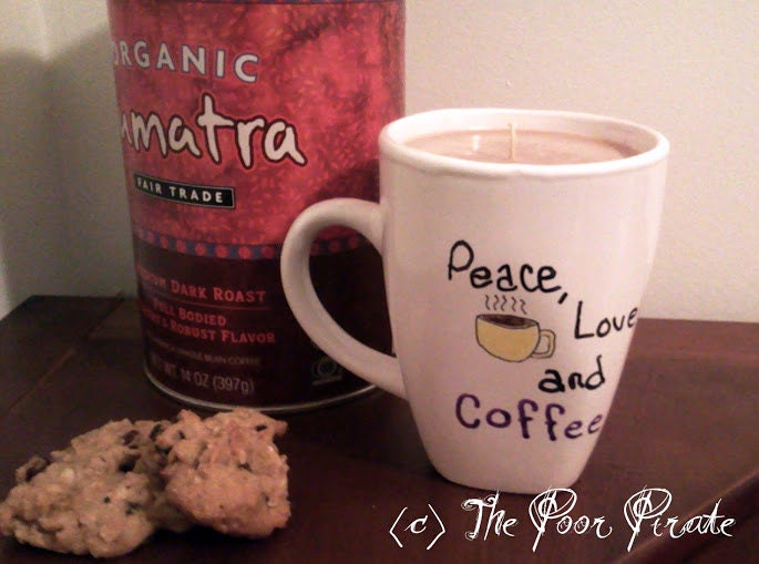 Coffee Scented Hand Drawn Handmade Candle in Ceramic Coffee Mug
