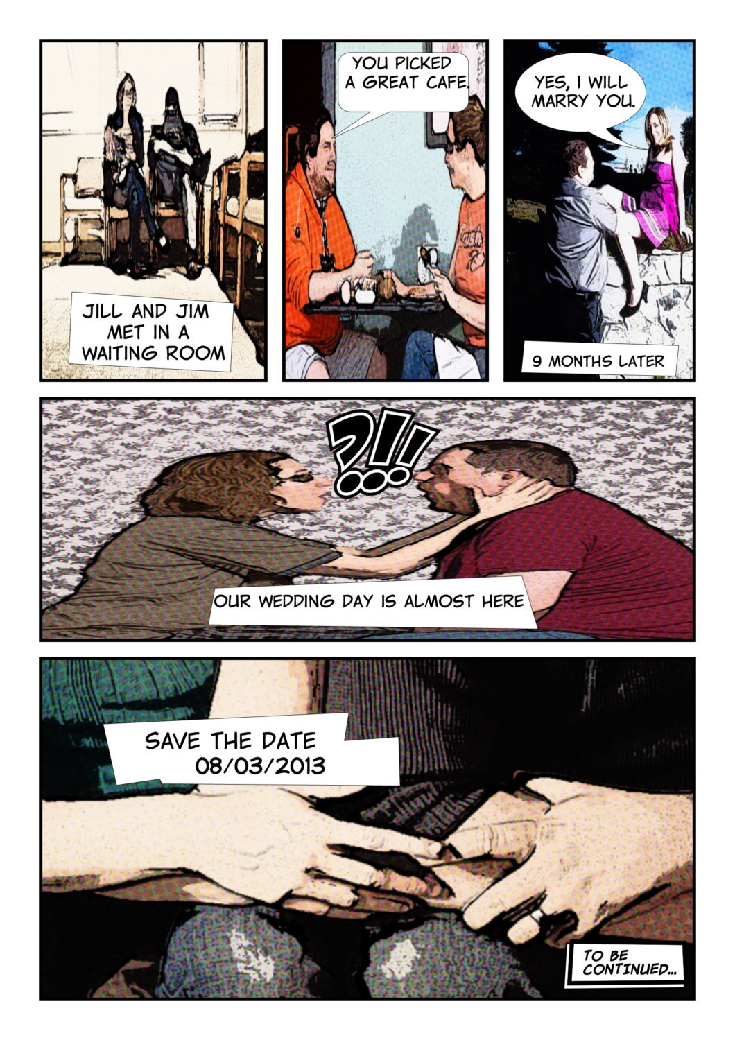 Comic Book Strip Pop Art Invitation Our Love Story Save the Date Wedding Birthday Photos Custom Personalized DIY