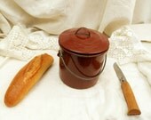 Vintage French Enamelware Chocolate Brown Lunch Pail / French Country Decor / Farmhouse Decor