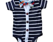 Cardigan and Bow Tie Onesie Set - Navy with Madras Plaid - Trendy Baby Boy - Perfect for Spring Shower