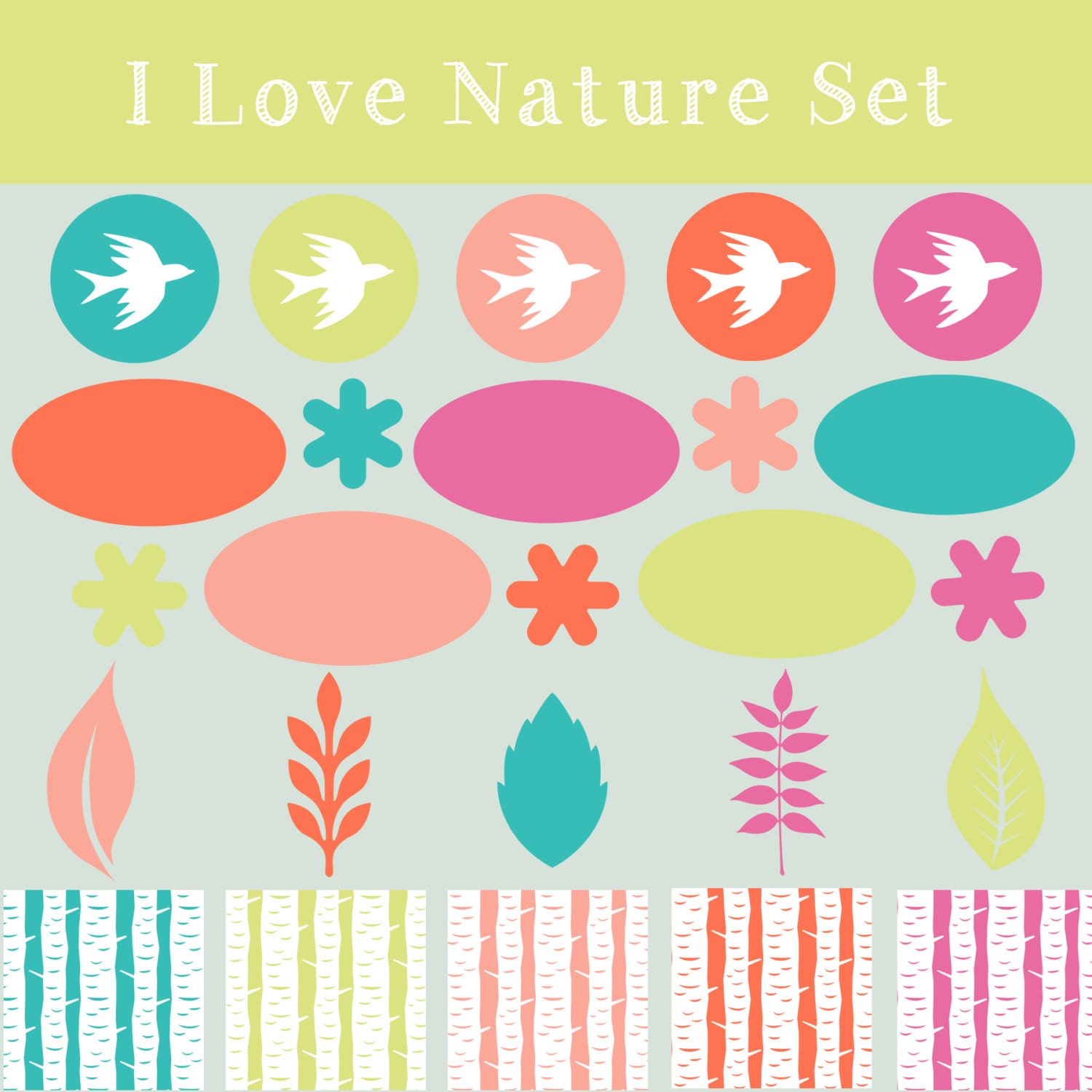 INSTANT DOWNLOAD // Digital Scrapbook Paper // Clip Art // Digital Labels // Woodland Animals, Trees, Birds, Flowers // Nature Clipart Il_170x135