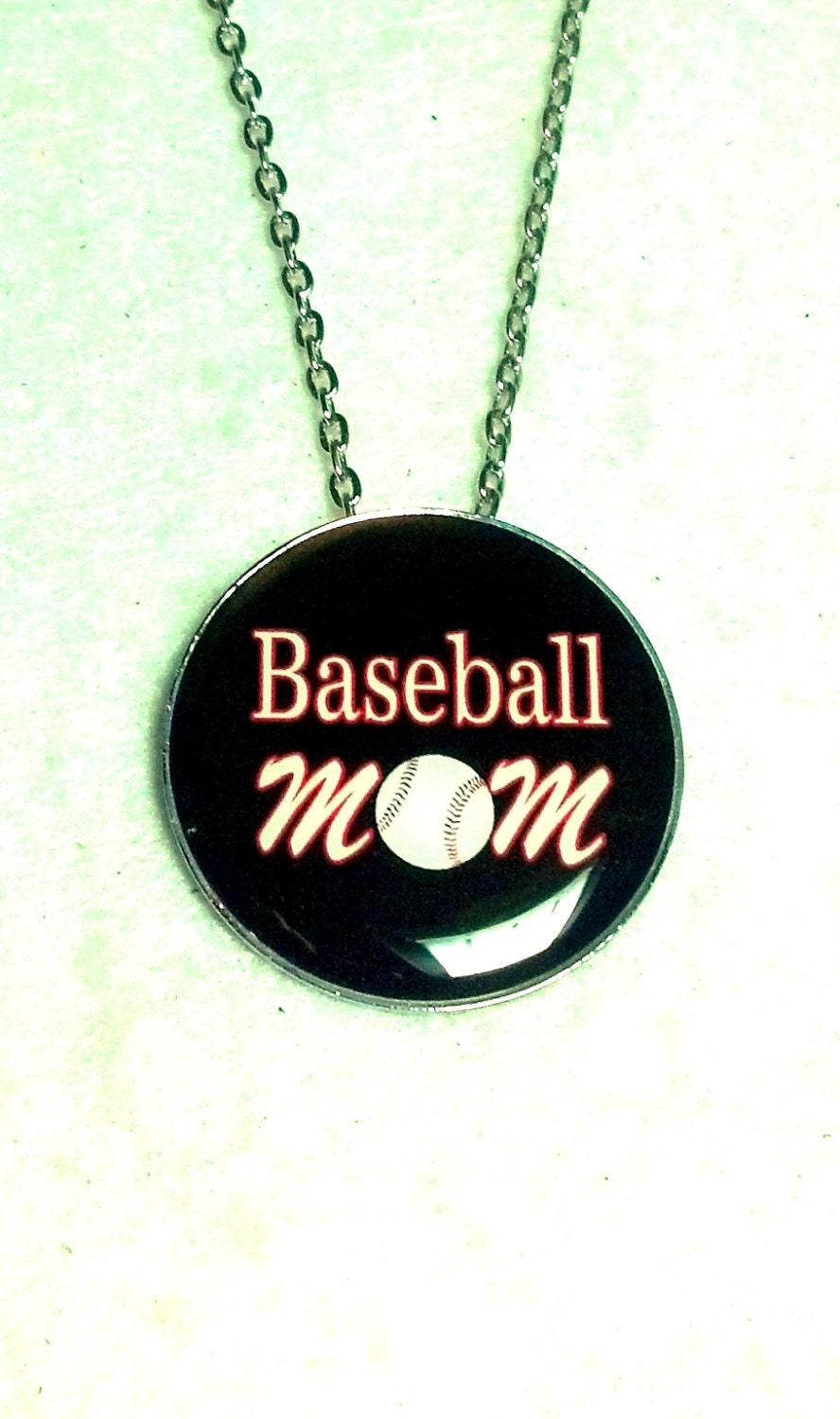 Baseball Mom Necklace Sports Photo Pendant Silver Chain
