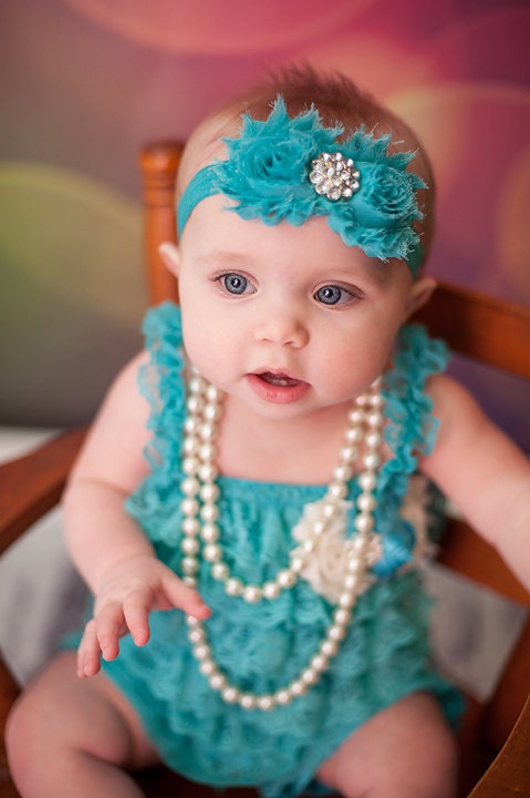 Turquoise Teal Shabby Headband Shabby chic Headband Baby headband  newborn headband flower headband baby girl headband