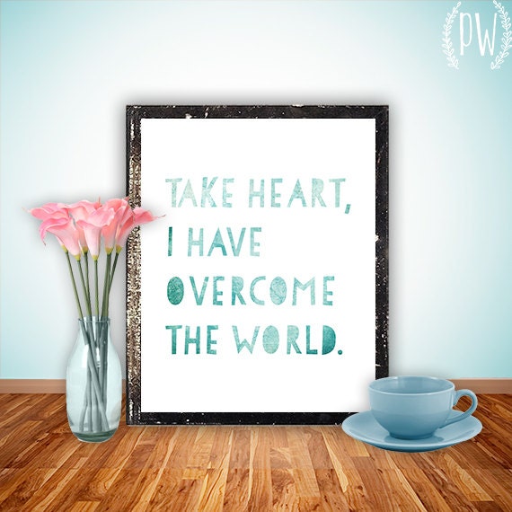 Bible Verse wall art, printable Scripture Print Christian wall decor poster, inspirational quote typography - John 16:33 - digital