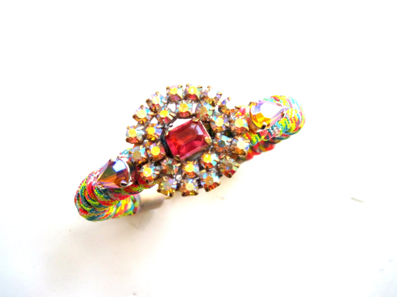 Neon rhinestone bracelet - neon paracord bracelet, rhinestone paracord bracelet