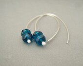 Steel Blue Faceted Czech Glass Sterling Silver Modern Contemporary Drop Earrings