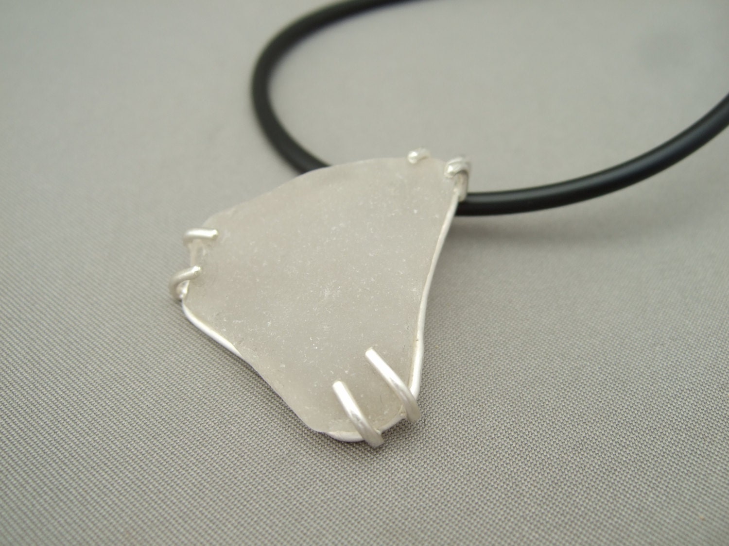 Sea Glass and Sterling Silver Triangle Claw Set Pendant