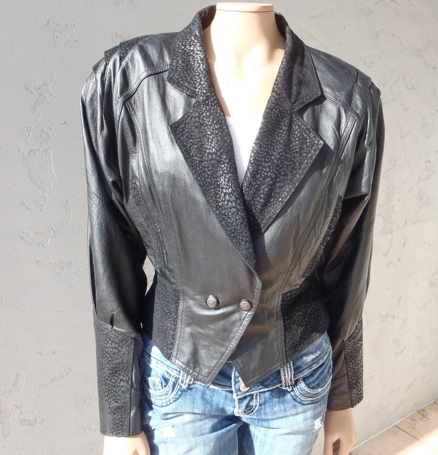 80's Black Leather Jacket / Short Waist / Small / Vintage Womens Clothing by Feisty Farmers Wife