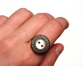 Small Ivory Cocktail Ring, Bronze Cream Button Jewelry, Vintage Metal Ring, Adjustable, Sweet Simple Ring, Rustic Eco - "Porcelain Sea"