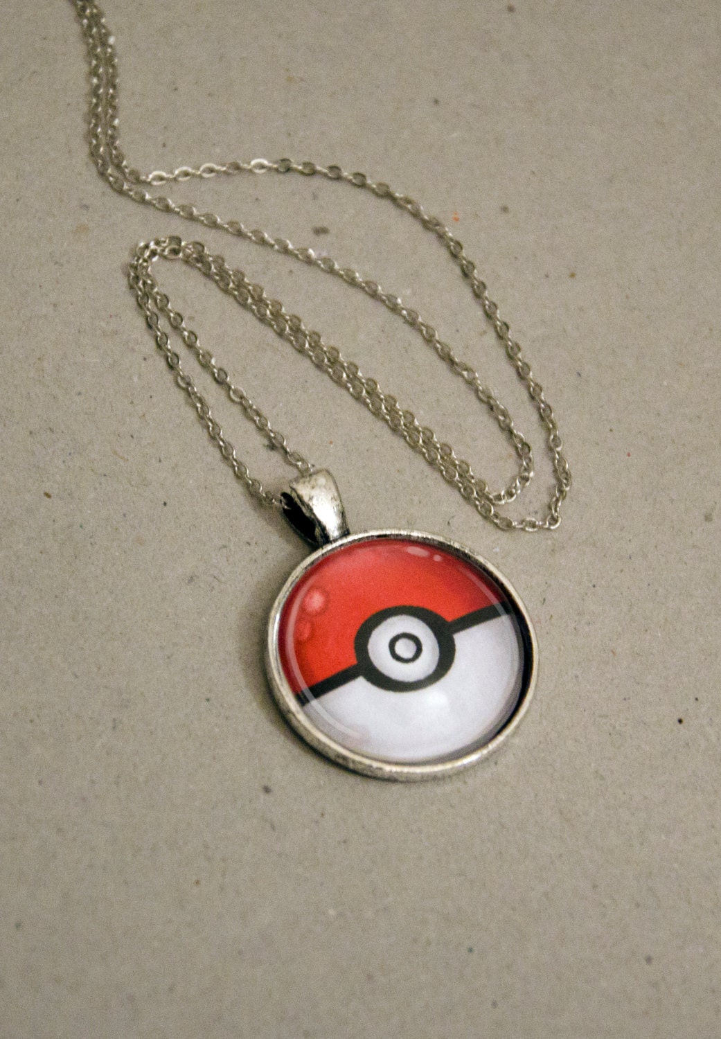 Pokéball - Round Pendant, Charm, Necklace - Colored by hand