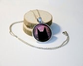 Space Cat, available in Purple and Green - Round Pendant, Charm, Necklace - Handpainted