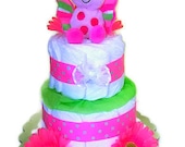 Ladybug Diaper Cake for Girl, Pink and Green Girl Diaper Cake