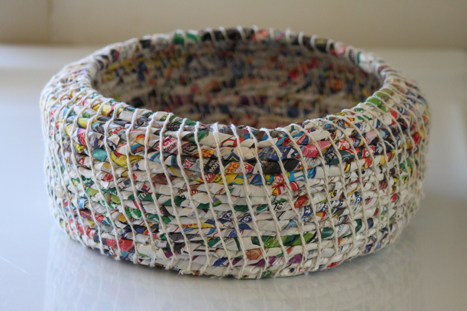 Upcycled Waste Paper Basket: Junk Mail / Coiled / Large