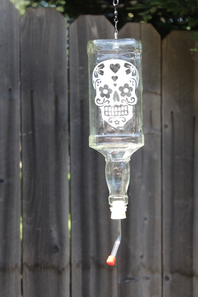 Sugar Skull Jack Bottle Humming Bird Feeder