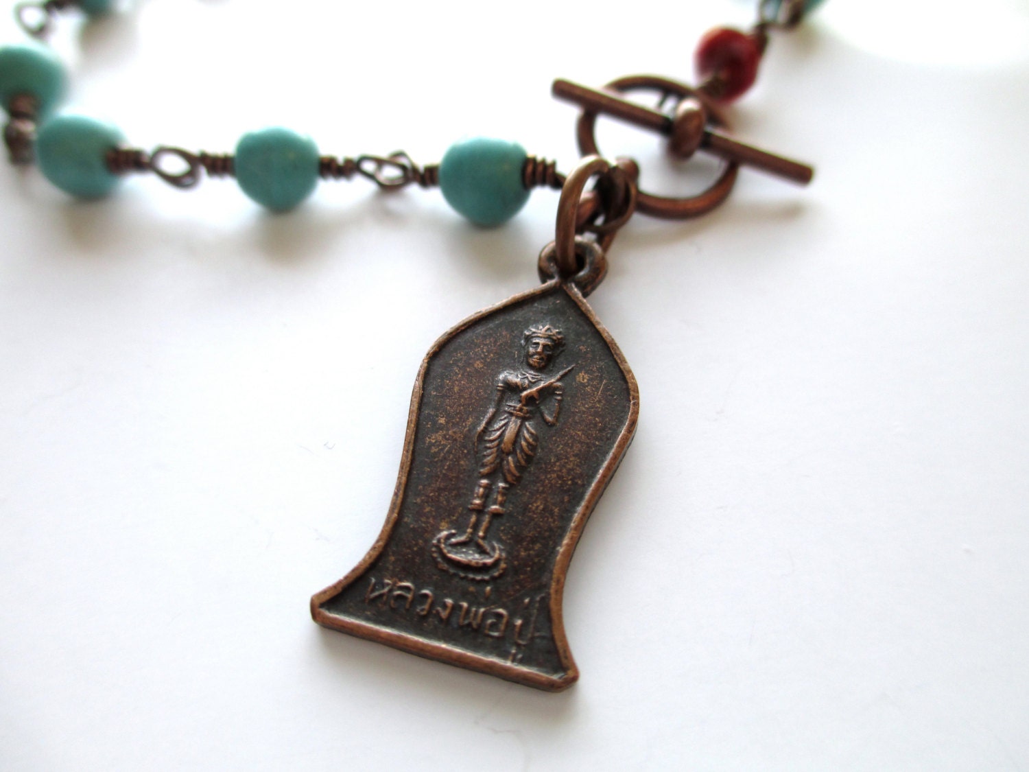 TURQUOISE BUDDHA charm bracelet - bronze - thai buddhist - protection
